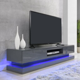 Furniture in Fashion Step Tv Stand With Storage For Living Room And Bedroom, 1800 Wide, Led Lighting, Media Storage, Grey High Gloss Finish - thumbnail 1