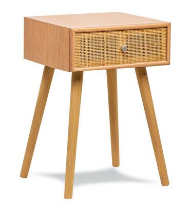 Nordlys 1-Drawer Wood And Natural Rattan Nightstand Exotic Boho Bedroom - image 1