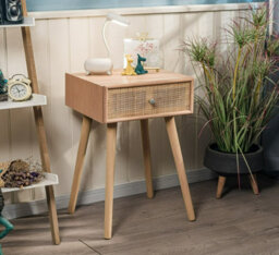 Nordlys 1-Drawer Wood And Natural Rattan Nightstand Exotic Boho Bedroom - thumbnail 3