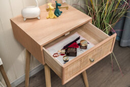 Nordlys 1-Drawer Wood And Natural Rattan Nightstand Exotic Boho Bedroom - thumbnail 7