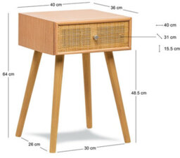 Nordlys 1-Drawer Wood And Natural Rattan Nightstand Exotic Boho Bedroom - thumbnail 6