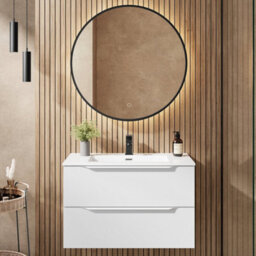 Affine 800mm Bathroom Vanity Unit Basin Wall Hung Furniture 2 Soft Close Drawers White - thumbnail 2