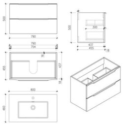 Affine 800mm Bathroom Vanity Unit Basin Wall Hung Furniture 2 Soft Close Drawers White - thumbnail 6