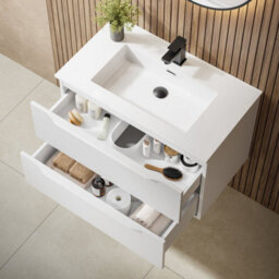 Affine 800mm Bathroom Vanity Unit Basin Wall Hung Furniture 2 Soft Close Drawers White - thumbnail 4