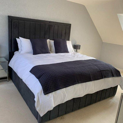 Stratus Interiors Nina Extra Tall Headboard Bed - Modern Lined Panel Design With Metal Gas Lift - Non Storage - Single