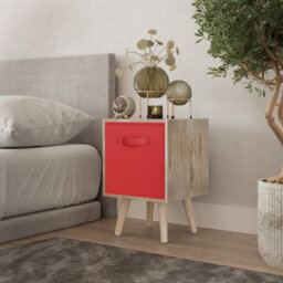Urbn-Living Urbnliving 51Cm Height Antique Oak Wooden Cube Storage Bookcase Red Inserts Scandinavian Pine Legs
