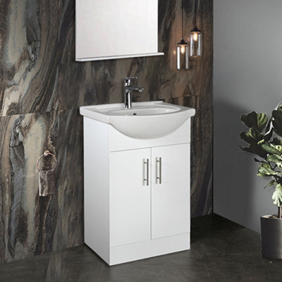 Home Treats White Freestanding Vanity Unit & Basin Set - Includes 2 Door Vanity (W)516mm (H)800mm - image 1