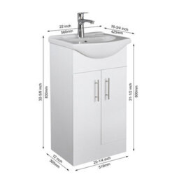 Home Treats White Freestanding Vanity Unit & Basin Set - Includes 2 Door Vanity (W)516mm (H)800mm - thumbnail 2