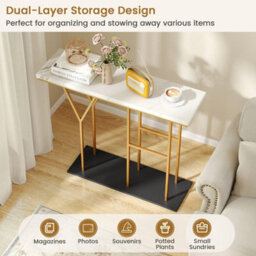 Console Table 2 Tier Faux Marble Entryway Table White 100 Cm - thumbnail 4