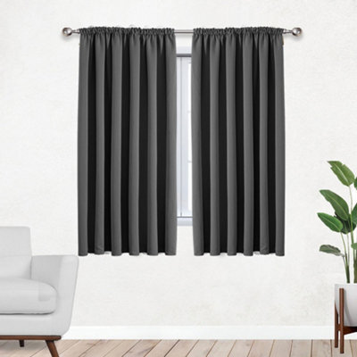 Bedlooms Grey Thermal Insulated Blackout Pencil Pleat Short Window Curtain (Pair) 46 X 54 Inches With Tie Backs Two - image 1