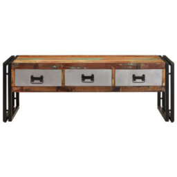 Berkfield Industrial Coffee Table With 3 Drawers Solid Reclaimed Wood 100X50X35 Cm - thumbnail 3