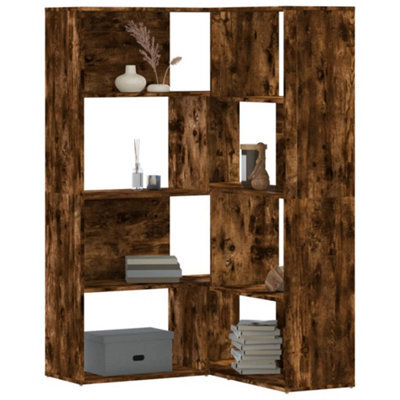 Berkfield Corner Bookcase 4-Tier Smoked Oak 85X85X140 Cm Engineered Wood - image 1