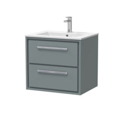 Balterley Longnor  Modern Bathroom Wall Hung 2 Soft-Close Drawer Vanity Unit & Basin, Coastal Grey, 600mm - thumbnail 1