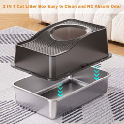 London Boutique 60X40X39.5Cm Stainless Steel Enclosed Cat Litter Box, Top Entry High Sided Tray, Scoop, Black - thumbnail 4