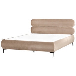 Beliani Bed Velvet Lessay 180 X 200 Cm (Eu Super King) Taupe - thumbnail 1