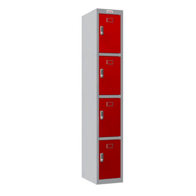 Phoenix Safe Company Phoenix Pl Series Pl1430Gre 1 Column 4 Door Personal Locker Grey Body/red Doors With Electronic Locks - image 1