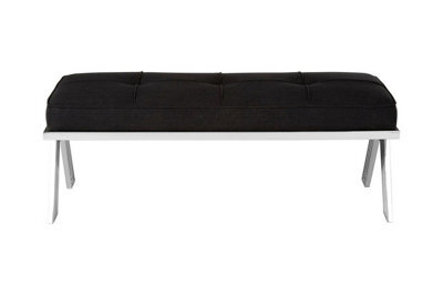 Orsina Silver Finish Bench With Angled Legs,button-Tufted Black Fabric Seat,dining Bench,patio Bench For Garden - image 1