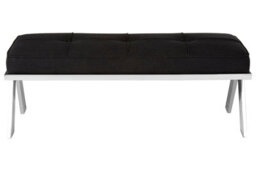 Orsina Silver Finish Bench With Angled Legs,button-Tufted Black Fabric Seat,dining Bench,patio Bench For Garden - thumbnail 2