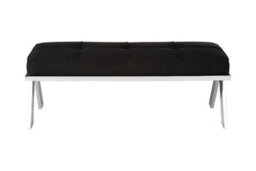 Orsina Silver Finish Bench With Angled Legs,button-Tufted Black Fabric Seat,dining Bench,patio Bench For Garden - thumbnail 1