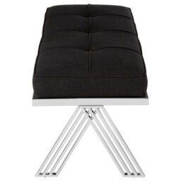 Orsina Silver Finish Bench With Angled Legs,button-Tufted Black Fabric Seat,dining Bench,patio Bench For Garden - thumbnail 3