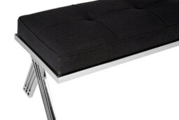 Orsina Silver Finish Bench With Angled Legs,button-Tufted Black Fabric Seat,dining Bench,patio Bench For Garden - thumbnail 4