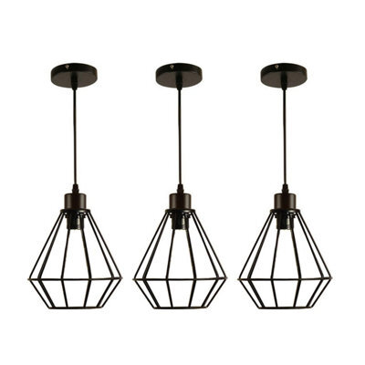 3 Pcs Industrial Pendant Lights Black With 95Cm Adjustable Cable And E27 Bulb Holder For Kitchen Or Bedroom - image 1