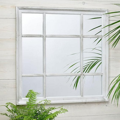 Biznest New White Rustic 61X61Cm Square Shape Window Style Wall Mirror Simply Stylish - image 1