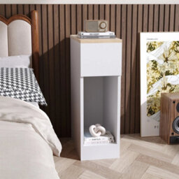 Wood&white Modern Bedside Table 1 Drawer Cabinet Bedroom Furniture Storage - thumbnail 3