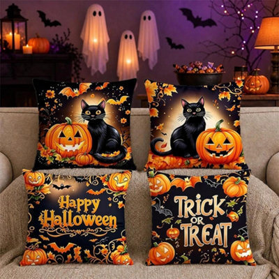 CLEFFNS 4Pcs Halloween Pillow Covers 18X18In Pumpkin Black Cat Throw Pillow Covers Holiday Witches Farmhouse Pillowcase Couch Cushion Case - image 1