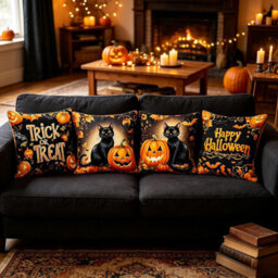 CLEFFNS 4Pcs Halloween Pillow Covers 18X18In Pumpkin Black Cat Throw Pillow Covers Holiday Witches Farmhouse Pillowcase Couch Cushion Case - thumbnail 5