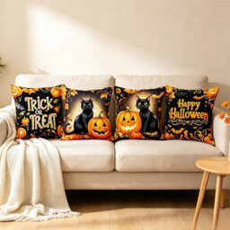 CLEFFNS 4Pcs Halloween Pillow Covers 18X18In Pumpkin Black Cat Throw Pillow Covers Holiday Witches Farmhouse Pillowcase Couch Cushion Case - thumbnail 3