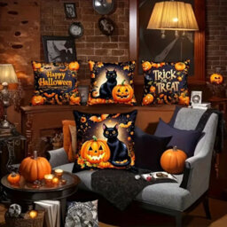 CLEFFNS 4Pcs Halloween Pillow Covers 18X18In Pumpkin Black Cat Throw Pillow Covers Holiday Witches Farmhouse Pillowcase Couch Cushion Case - thumbnail 8