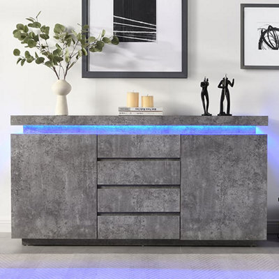 Furniture in Fashion Odessa Sideboard With 2 Door 4 Drawer In Concrete Effect And Led - image 1