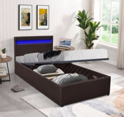 Comfy Living 3Ft Brown Faux Leather Gas Lift Ottoman Beframe With Led Strip - thumbnail 2