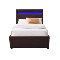 Comfy Living 3Ft Brown Faux Leather Gas Lift Ottoman Beframe With Led Strip