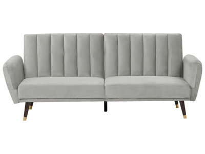 Wyld And Coco Luxevelvet Sofa Bed Light Grey - 3-Seater Convertible Sleeper, Velvet Upholstery, Modern Glam. - image 1