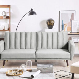 Wyld And Coco Luxevelvet Sofa Bed Light Grey - 3-Seater Convertible Sleeper, Velvet Upholstery, Modern Glam. - thumbnail 2