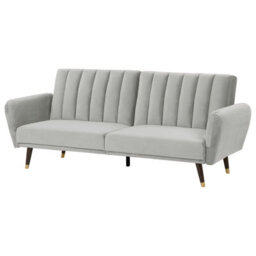 Wyld And Coco Luxevelvet Sofa Bed Light Grey - 3-Seater Convertible Sleeper, Velvet Upholstery, Modern Glam. - thumbnail 4