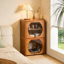 Living And Home 2-Tier Brown And Clear Multipurpose Freestanding Bookcase Storage Cabinet, 38.5Cm (W) X 33Cm (D) X 68Cm (H) - thumbnail 2