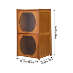 Living And Home 2-Tier Brown And Clear Multipurpose Freestanding Bookcase Storage Cabinet, 38.5Cm (W) X 33Cm (D) X 68Cm (H) - thumbnail 7