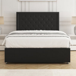 Bsspoke Nova Divan Bed Set In Black Plush Velvet With 24Inch Headboard & Mattress No Drawers In Double King 3Ft 4Ft 6Ft - thumbnail 1