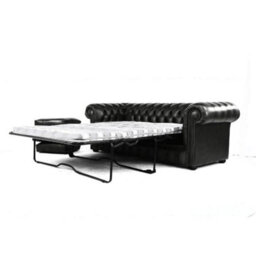 Chesterfield 3 Seater Sofabed Shelly Black Real Leather In Classic Style - thumbnail 3