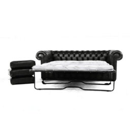 Chesterfield 3 Seater Sofabed Shelly Black Real Leather In Classic Style - thumbnail 2