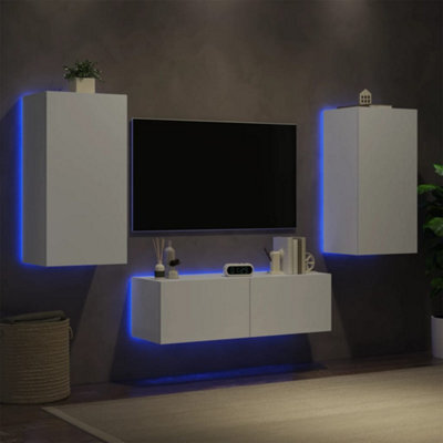 Berkfield 3 Piece Tv Wall Cabinets With Led Lights White - image 1