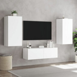 Berkfield 3 Piece Tv Wall Cabinets With Led Lights White - thumbnail 4