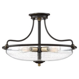 Luminosa Lighting Elstead Quoizel Griffin Bowl Semi Flush Ceiling Light Palladian Bronze With Weathered Brass Accents - thumbnail 1
