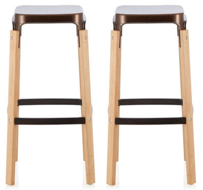 Save On Goods UK Pair Of Metal & Wood Kitchen Bar Stools. Bronze Finish Barstools - image 1