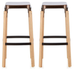 Save On Goods UK Pair Of Metal & Wood Kitchen Bar Stools. Bronze Finish Barstools