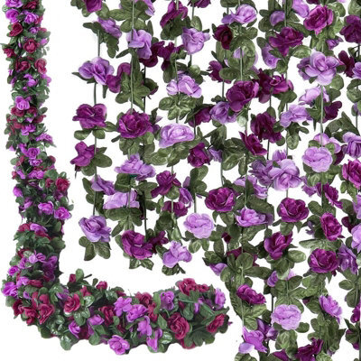 Amorly 9Pcs 240Cm Artificial Rose Vine Garland, Purple Hanging Floral Vines With Green Leaves, Decor For Wall, Party Occasions - image 1