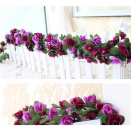 Amorly 9Pcs 240Cm Artificial Rose Vine Garland, Purple Hanging Floral Vines With Green Leaves, Decor For Wall, Party Occasions - thumbnail 5